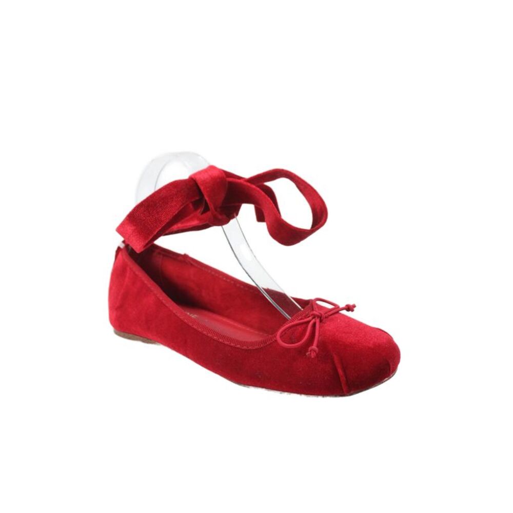 Catherine Catherine Malandrino Womens Velvet Lace Up Ballet Flats Red Size 7